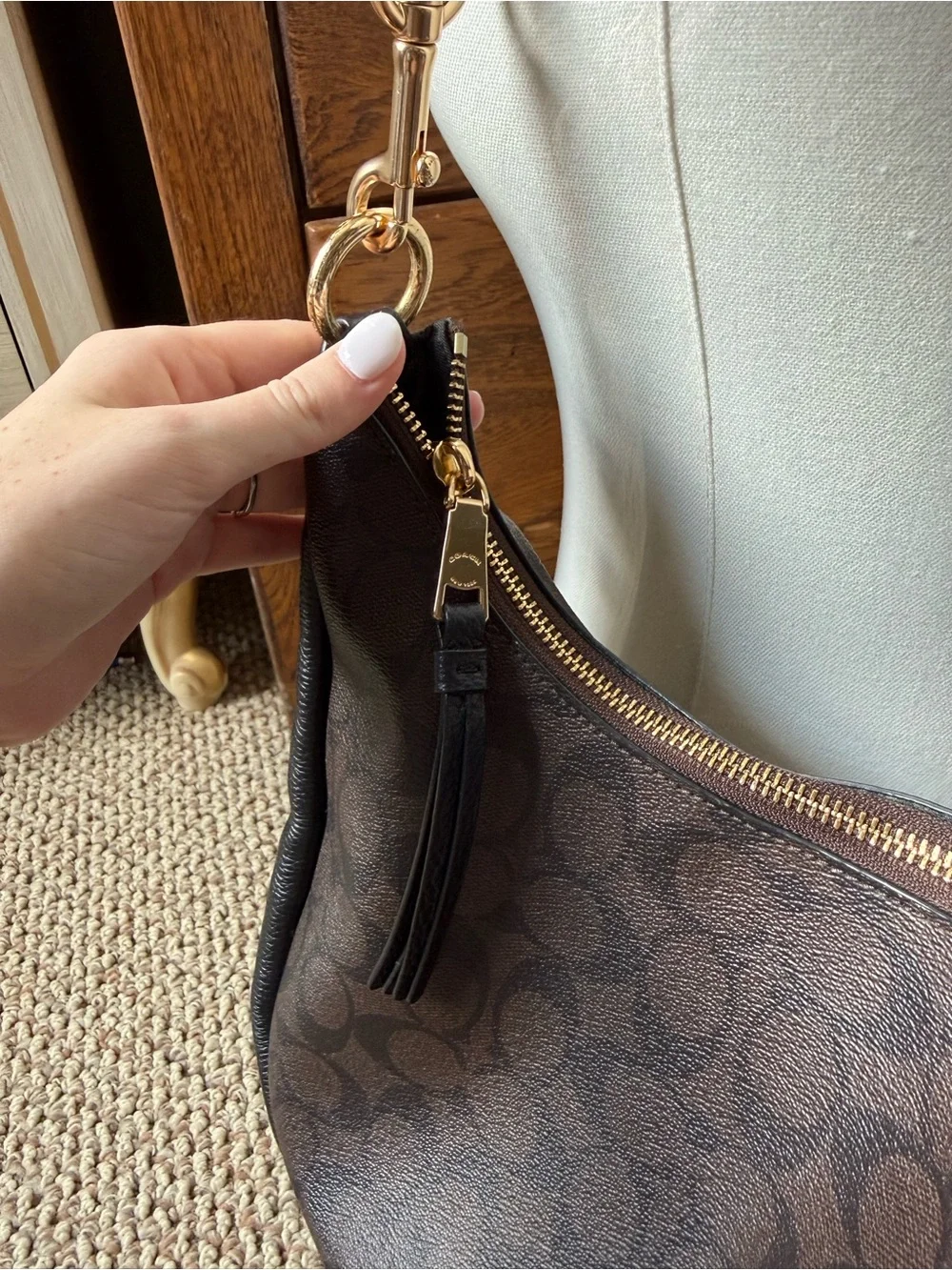 Coach Brown and Black Signature Jules Hobo with Gold Hardware